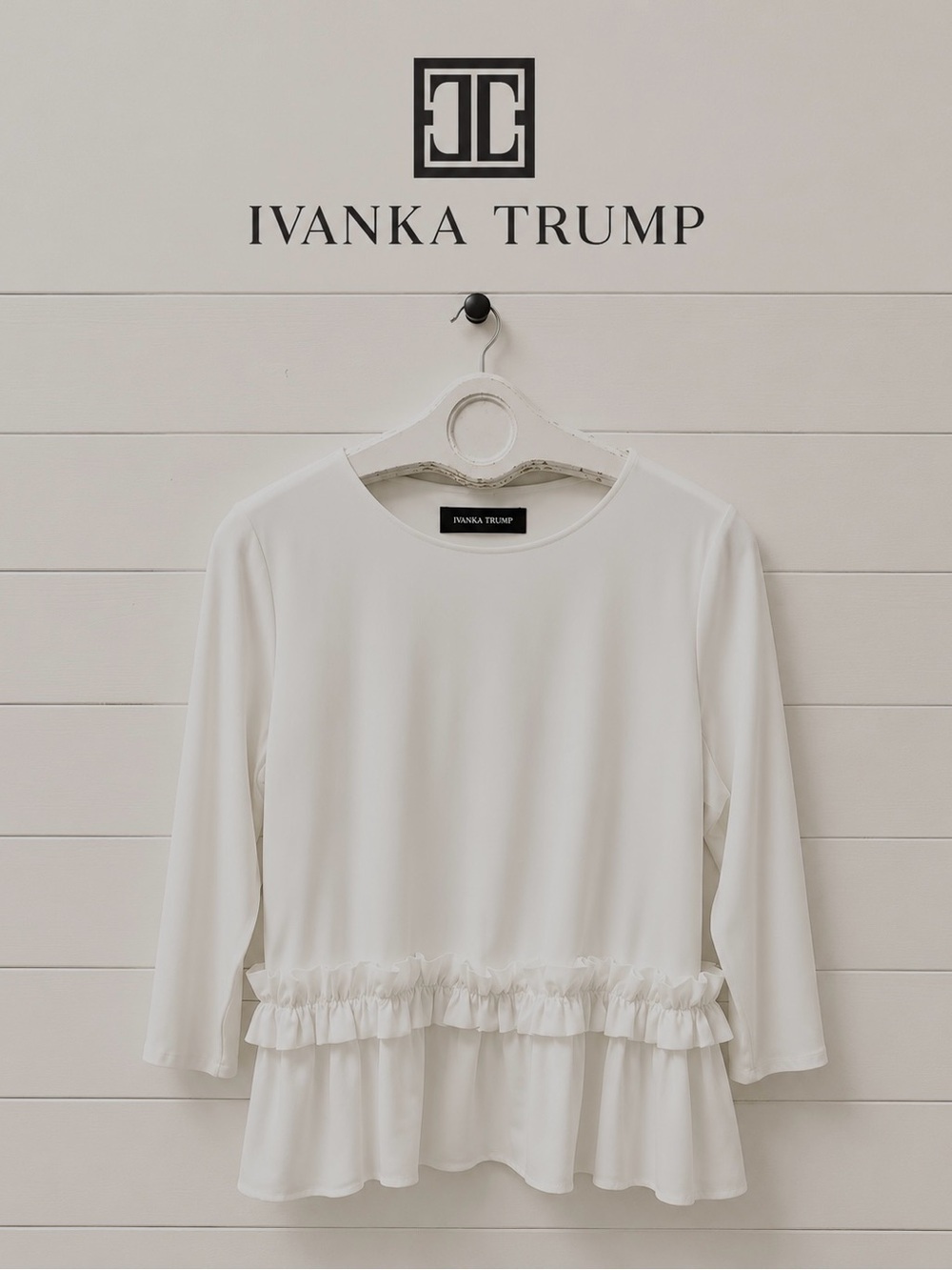 IVANKA TRUMP – White Ruffled Peplum Top (L Estimated)